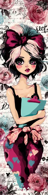 Free teacher bookmark featuring a teacher with pretty writing and a blue clipboard